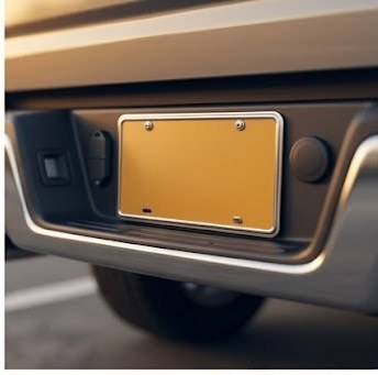 Metal temporary license plate mounted on vehicle rear bracket — required in Texas since July 2025