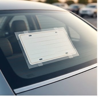 Paper temporary license plate displayed in vehicle rear window